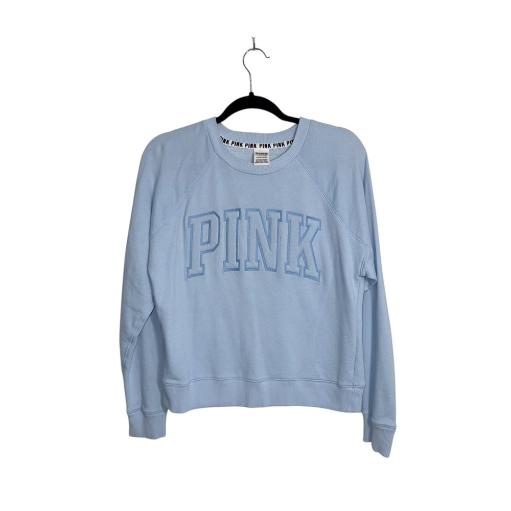 Victoria’s Secret PINK Baby Blue Sweatshirt Embroidered Logo Small Women’s - Picture 12 of 12